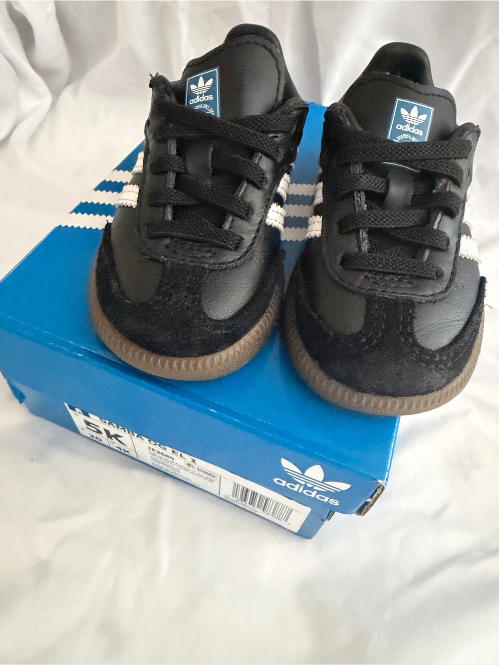 adidas Kids Samba Sneakers in Black with White Stripes and Gum Sole